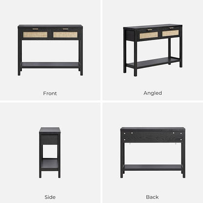 SICOTAS Black Console Table with Rattan Drawers - Boho Rattan Entryway Table with Storage, Small Console Tables for Entryway, Entry Table for Hallway, Sofa Table