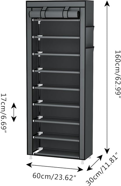 Calmootey 9 Tier Shoe Rack Organizer,Portable Shoe Shelf with Nonwoven Fabric Cover for Closet Hallway,Bedroom,Entryway,Grey