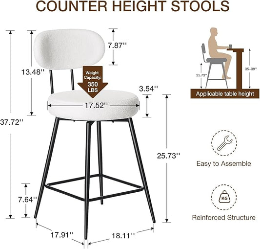 HOMMPA Counter Height Swivel Bar Stools Set of 4 Boucle Barstools 26'' Upholstered Modern Counter Barstools with Back Metal Legs Bar Stools Chairs for Kitchen Counter Island White