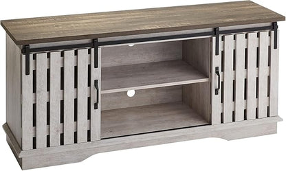 ROCKPOINT Modern Farmhouse Sliding Fence Door Stand for TVs up to 65 Inches, 58inch, White Wash