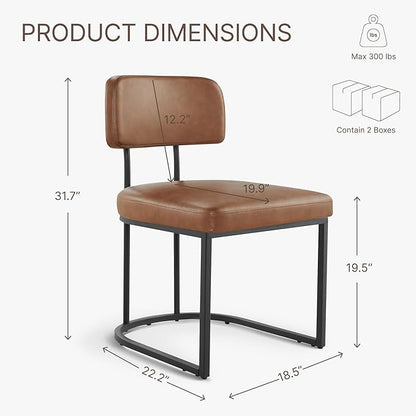 Dining Chairs Set of 4, Upholstered Modern Kitchen Chairs with Ergonomic Backrest, Faux Leather Cushion Seat & Metal Legs for Living Room, Restaurant, and Café, Brown, 2 Boxs