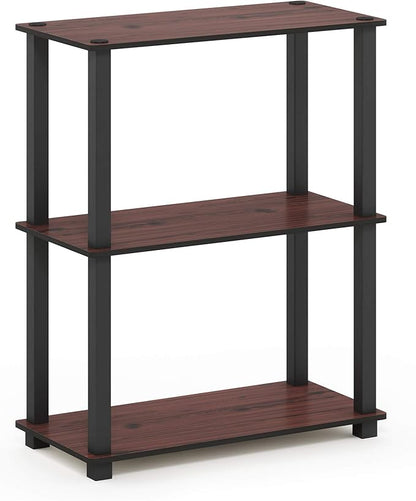 Furinno Turn-S-Tube 3-Tier Compact Multipurpose Shelf Display Rack with Square Tube, Dark Cherry/Black
