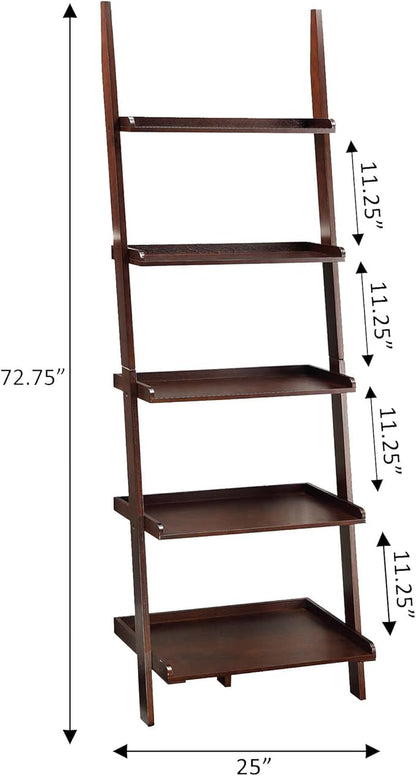 Convenience Concepts 5 shelves, American Heritage Bookshelf Ladder, Espresso, 72.75" x 25"