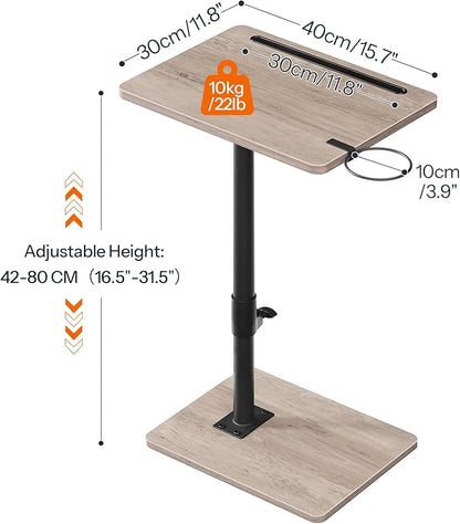 HOOBRO TV Tray Table, 360° Swivel Side Table Sofa Armrest Tray for Couch, Height Adjustable C Shaped End Table, Snack Desk with Cup Holder, for Small Spaces, Greige and Black BG234BZ01