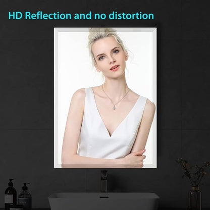 Frameless Beveled Edge Bathroom Mirror 24x32 Inch Rectangle Beveled Mirror Wall Mirror Explosion Proof and Shatterproof Bathroom Vanity Mirror Wall Mounted Hang Firmly (Horizontal or Vertical)