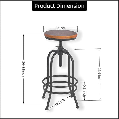 Set of 2-Industrial Bar Stool-Retro 26-32.3inch Swivel Stools-Extra Tall Kitchen Chair-Bar Counter Height Adjustable-Fully Welded (Black 2PCS)