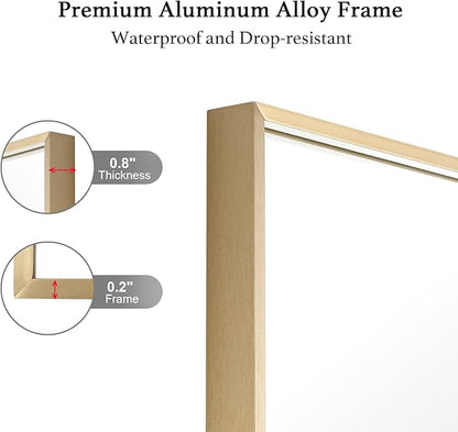 26x36 Inch Gold Bathroom Mirror - Copper-Free Mirror, Aluminum Alloy Frame Vanity Rectangle Wall Mounted Modern Mirror for Bedroom/Living Room/Porch Horizontal or Vertical