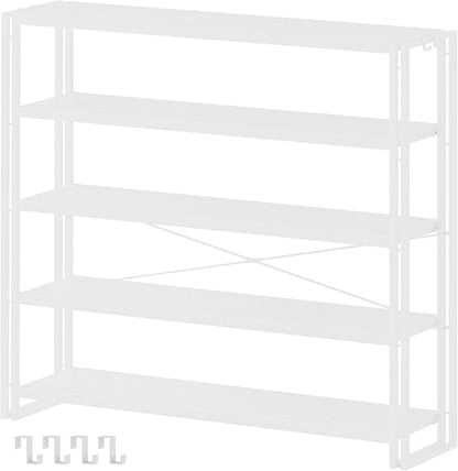 HCHQHS Bookshelf, 5-Tier Industrial Bookcase, White Open Book Shelf, Freestanding Tall Bookshelves with Metal Frame