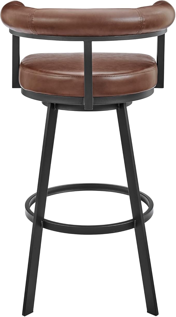 Armen Living Magnolia Swivel Counter Stool in Black Metal with Brown Faux Leather