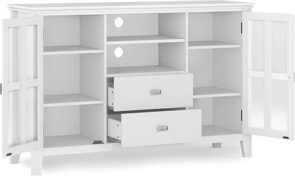 SIMPLIHOME Artisan SOLID WOOD 53 Inch Wide Contemporary TV Media Stand in White for TVs up to 60 Inches, For the Living Room and Entertainment Center