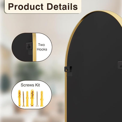 FICTOR Bathroom Vanity Mirror for Wall,2 Pack 24”x36” Arched Metal Framed Bathroom Mirror for Over Sink, Entryway, Living Room,Bedroom(Gold)