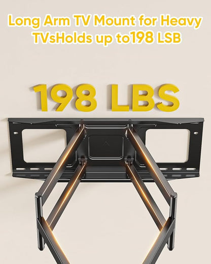 FORGING MOUNT Long Arm TV Wall Mount with 36" Extension Dual Articulating Full Motion TV Mount Bracket for 50"-90" Flat Curved TVs, Easy Install on 16" 24" Studs Max VESA 600x400mm up to 198lbs