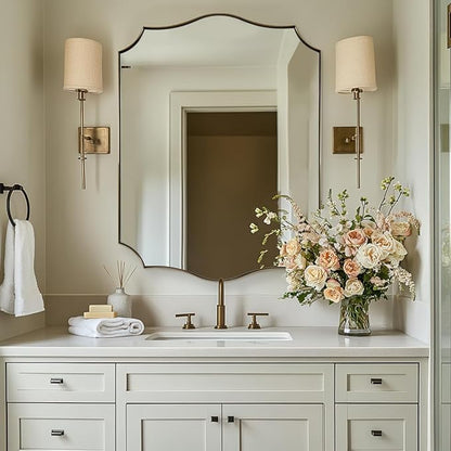 ANDY STAR 30"x40" Brushed Gold Bathroom Mirror, Large Rectangle Scalloped Mirror, Antique Brass Mirror in Rust-Proof Stainless Steel 1" Frame, Unique Wavy Design, Ideal for Home Remodel