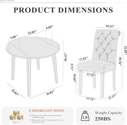 COLAMY 5-Piece Extendable Dining Table Set for 4, 36" Kitchen Round Wood Table with 4 Tufted Dining Room Chairs,Light Brown/Black