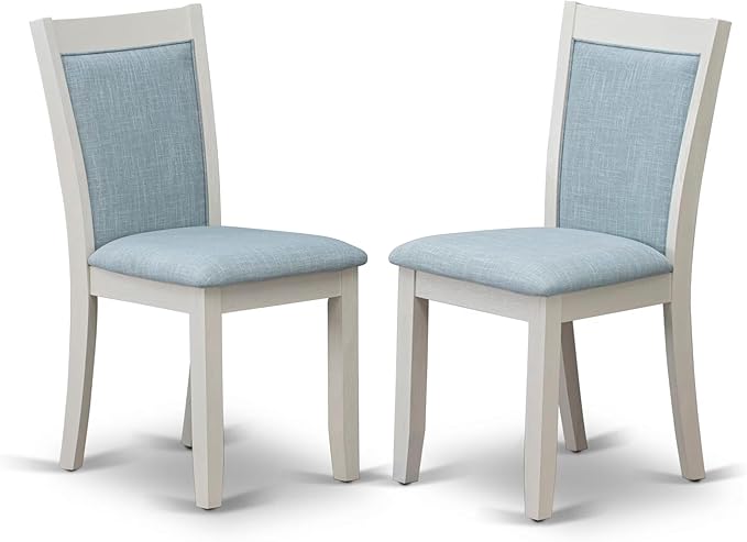 East West Furniture X027MZ015-5 5 Piece Kitchen Table & Chairs Set Includes a Rectangle Dining Table with X-Legs and 4 Baby Blue Linen Fabric Parson Chairs, 40x72 Inch, Multi-Color