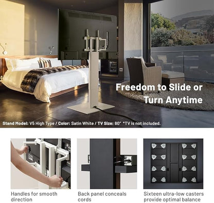 WALL V5 Low Type | Minimalist Rolling TV Stand for 32–80 Inch | Satin Black | Portable, Space Saving, Height Adjustable, No Drill | for Living Room and Bedroom | Japan-Engineered Design