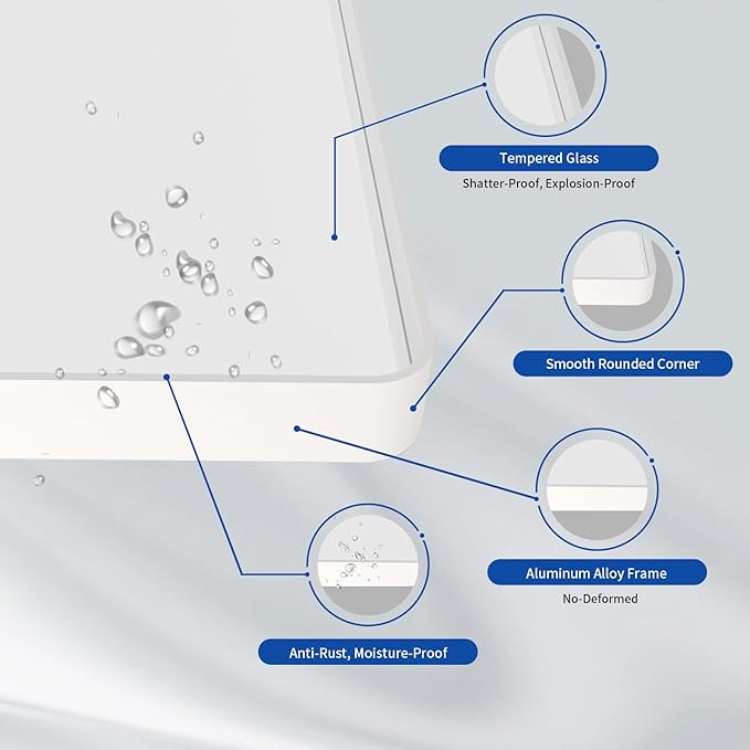 WEER White Bathroom Mirror 28X36 Inch, Rounded Rectangle White Metal Frame Mirror, Matte White Bathroom Vanity Mirror with Tempered Glass, Anti-Rust, Hangs Horizontally or Vertically