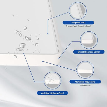 WEER White Bathroom Mirror 36X36 Inch, Rounded Rectangle White Metal Frame Mirror, Matte White Bathroom Vanity Mirror with Tempered Glass, Anti-Rust, Hangs Horizontally or Vertically