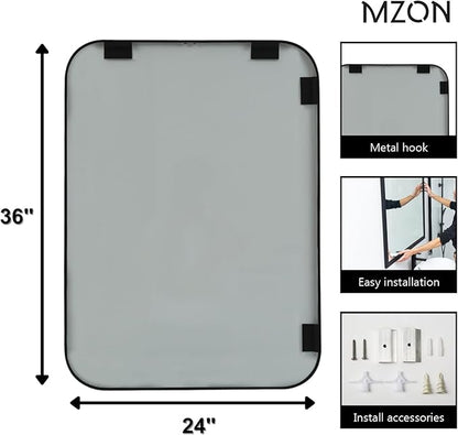 MZON 24x36 Inch Matte Black Bathroom Mirror, Rounded Rectangle Mirror for Living Room or Bathroom, Anti-Rust Frame & Tempered Glass, Horizontal/Vertical Mount - Luxe & Modern Home Decor