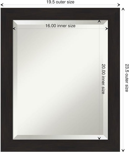Amanti Art Brown Wall Mirror 24x20 Furniture Espresso Narrow Rectangle Bathroom Mirror for Wall Decor Living Room, Small Casual Frame, Hangs Horizonally and Vertically, Bathroom Decor, Beveled Edge