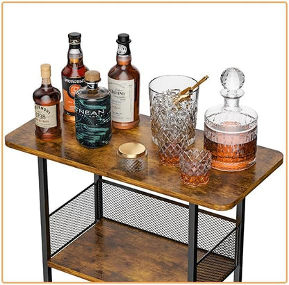 Floor Standing Freestanding Whiskey Rack: 3 Tier Wine Rack Mini Bar Table Corner Wine Bottle Display Stand Liquor Cabinet Bar, for Bottles,Cocktail Shaker,Mugs