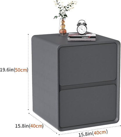 VICITON Modern Narrow Faux Leather Nightstand, Solid Wood Drawer, Storage Accent Table, Small Side End Table for Bedroom (Gray, Large(15.7inch))