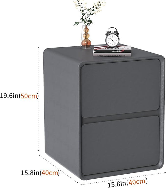 VICITON Modern Narrow Faux Leather Nightstand, Solid Wood Drawer, Storage Accent Table, Small Side End Table for Bedroom (Gray, Large(15.7inch))