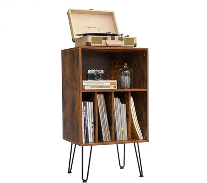 Record Player Stand with Vinyl Storage, Vinyl Record Storage Cabinet Holds Up to 150 Albums, End Table for Record Player, Turntable Stand with Record Storage for Living Room, Brown