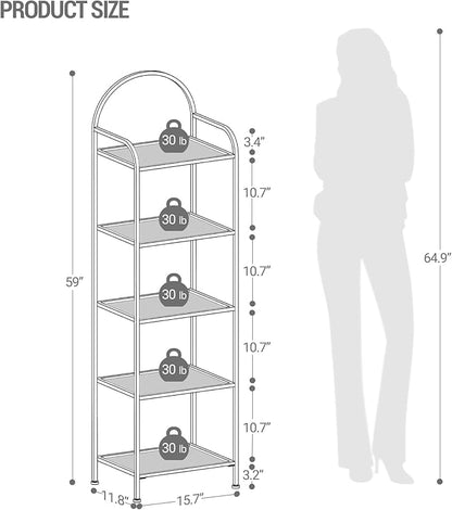 Bookcase Bookshelf, Tempered Glass Bookshelves, Slim Shelving Unit for Bedroom, Bathroom, Home Office, Steel Frame, 5 Tier White BC05099W
