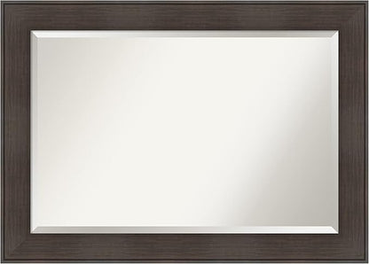Amanti Art Brown Wall Mirror 30x42 William Rustic Woodgrain Rectangle Bathroom Mirror for Wall Decor Living Room, Large Classic Frame, Hangs Horizonally and Vertically, Bathroom Decor, Beveled Edge