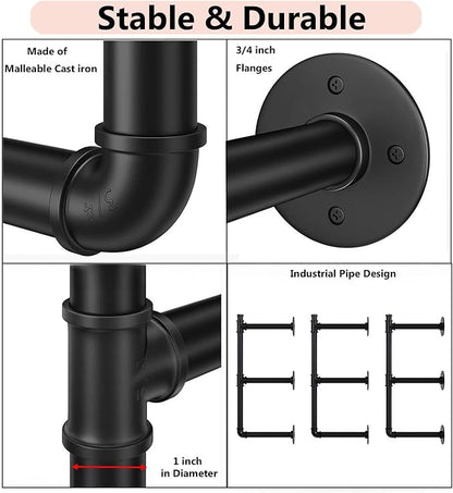 Industrial Pipe Shelf Brackets Wall Mount,Open Black Pipe Shelving for Kitchen,Floating Shelf Brackets Mount,Open Bookshelf Brackets for Shelves,Wall Shelves 12 Inch Deep,(3PcsX3Tier,32" Tall)