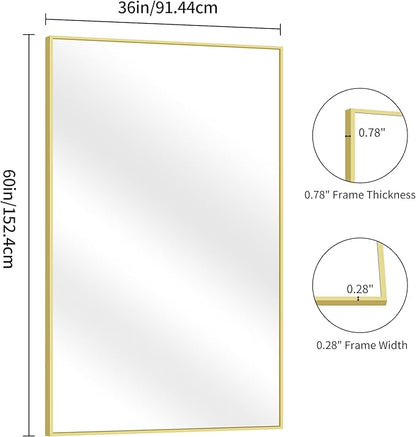 YIROMAN Bathroom Mirror 60"x36", Large Brushed Gold Bathroom Mirror for Over Sink with Aluminum Frame, Rectangular Vanity Mirror with Right Angle, Wall Mirror Hangs Horizontal or Vertical