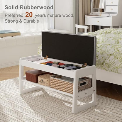 Shoe Rack Bench with Cushion,2 Tiers Shoe Bench with Flip-Top Storage,Wood Shoe Rack for Entryway,Hallway（White,31.5"）