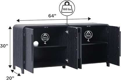 Walker Edison Chantelle Sideboard Buffet with Storage, 64", Black