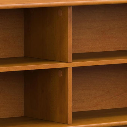 SIMPLIHOME Draper Bookcase - 30 inch Tall Solid Hardwood Low Bookshelf in Teak Brown, Mid-Century Modern Storage for Living Room, Study Room or Office with Tapered Legs and Wide Open Shelves