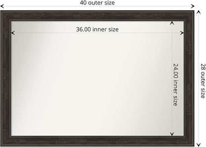 Amanti Art Brown Bathroom Mirror for Over Sink, 28x40 Shipwreck Greywash Narrow Rectangle Vanity Mirror, Large Traditional Frame, Hangs Horizonally and Vertically, Bathroom Wall Decor, Non-Beveled