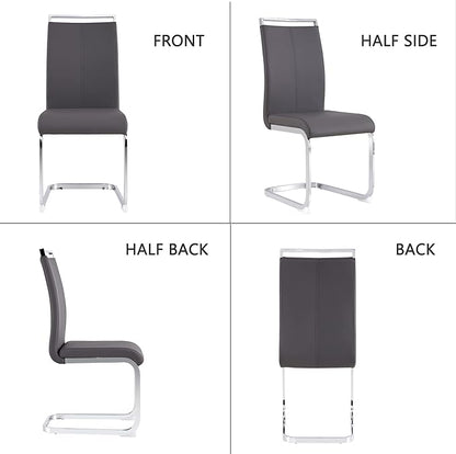 Dining Chairs Set, Kitchen Modern Metal Chairs with Faux Leather Padded Seat High Back and Sturdy Chrome Legs, Chairs for Dining Room (Grey, Set of 8)