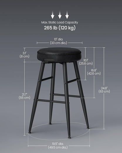 VASAGLE EKHO Collection - Bar Stools Set of 2, Counter Height Bar Stools, Kitchen Counter Stools, Mid-Century Modern Backless Counter Stools, 24.8-Inch Tall, Kitchen Island Home Bar, Ink Black