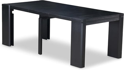 X07X1-B06-24 9-pc Modern Dining Room Table Set a Rectangular Dining Table and 2 wooden Benches and 7 Black Polyester Stackable Chair, 39x120 Inch, Wire Brushed Black