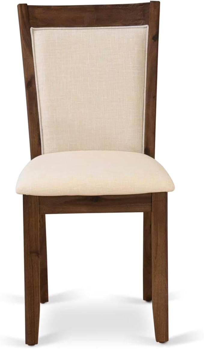 East West Furniture V777MZN32-9 9 Piece Dining Room Furniture Set Includes a Rectangle Dining Table with V-Legs and 8 Light Beige Linen Fabric Upholstered Chairs, 40x72 Inch, Multi-Color