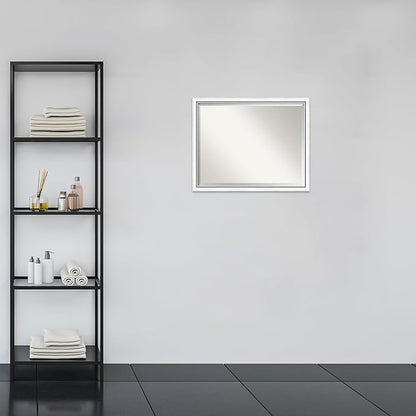 Amanti Art White Bathroom Mirror for Over Sink, 24x30 Morgan White Blue Rectangle Vanity Mirror, Large Modern Contemporary Wood Frame, Hangs Horizonally and Vertically, Bathroom Wall Decor, Beveled