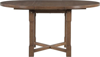 Merax 5-Piece Extendable Dining Table and 4 Upholstered Chairs, Round Oval Dining Table Set for 4, Wood MDF Kitchen Table Set with Removable Leaf for Dining Room, 42" to 58" (Brown)