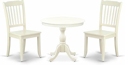 East West Furniture AMDA3-LWH-W 3 Piece Dinette Set for Small Spaces Contains a Round Kitchen Table with Pedestal and 2 Dining Chairs, 36x36 Inch, Linen White