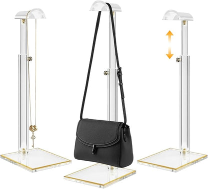 Acrylic Purse Stands for Display, 3 Pack 14" to 24"Adjustable Height Clear Purse Holder Stand, Counter Bags Hanging Organizer Handbag Rack for Closet Retail Vendor Commercial Store