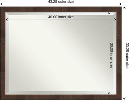 Amanti Art Brown Bathroom Mirror for Over Sink, 33x43 Wildwood Brown Narrow Rectangle Vanity Mirror, X-Large Rustic Farmhouse Frame, Hangs Horizonally and Vertically, Bathroom Wall Decor, Beveled Edge