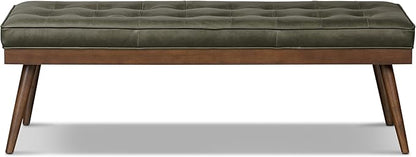 POLY & BARK 55" Tufted Leather Bed Bench for Bedroom End of Bed - Living Room Entry Way Bench - Pure Italian Leather Upholstery with a Solid Wood Frame - Ottoman Bench with Wooden Legs - Olivine Green