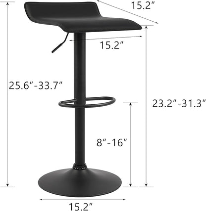 NOBPEINT Contemporary Chrome Air Lift Adjustable Swivel Bar Stool with Black Base, Set of 2, Black