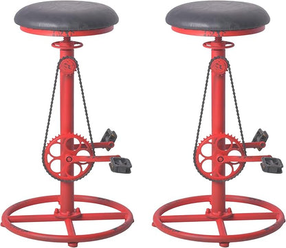 Topower Vintage DIY Bar Stool Bicycle Chain Iron Pedal Retro Industrial Height Adjustable Bicycle Wheel Design bar Chair Set of 2 Antique Red