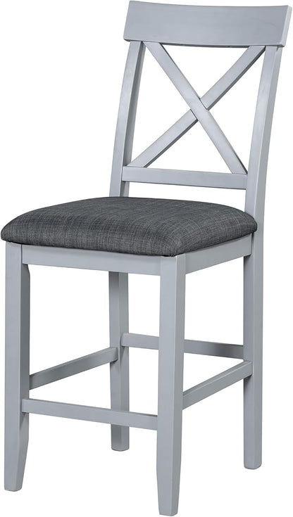 Merax 5 Piece Solid Wood Farmhouse Counter Height Dining Table Set with 3-Tier Storage Shelves,and 4 Upholstered Dining Chairs,Gray