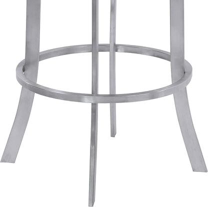 Armen Living Prinz 30" Bar Height Swivel Barstool in Black Faux Leather and Brushed Stainless Steel Finish